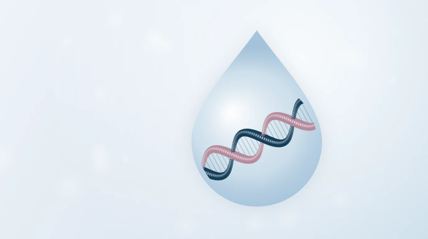 Illustration of a skincare serum drop containing a DNA strand