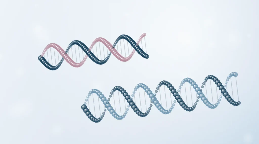 Illustration of a short and a long DNA strand representing PDRN and polynucleotides