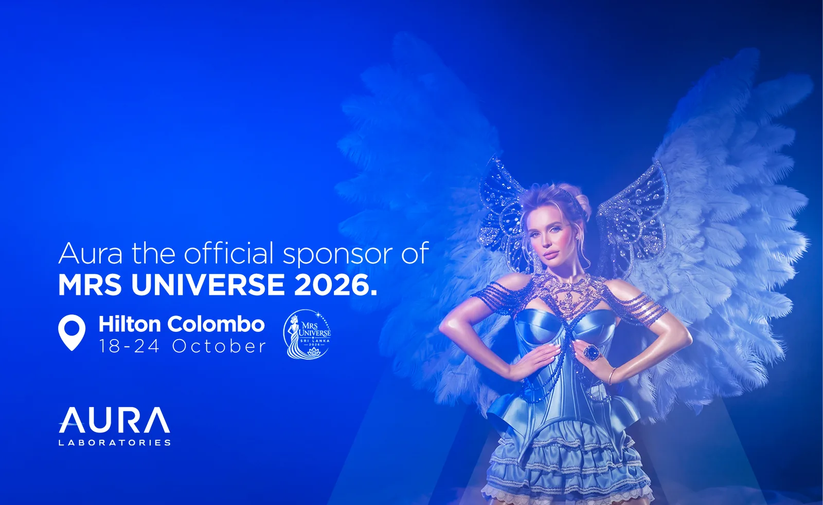 AURA, the official sponsor of Mrs Universe 2026. Hilton Colombo, 18 to 24 October.