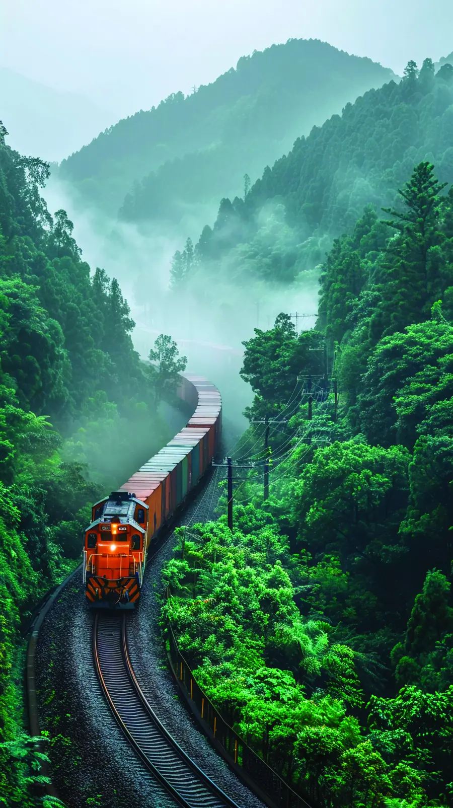 A train travelling through Sri Lanka's misty hill country